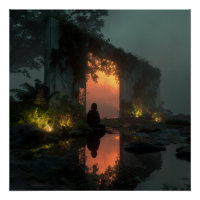 Silhouette Before Fiery Ruin Sunset