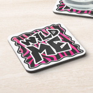 Silhouette Black and Hot Pink Zebra Coaster