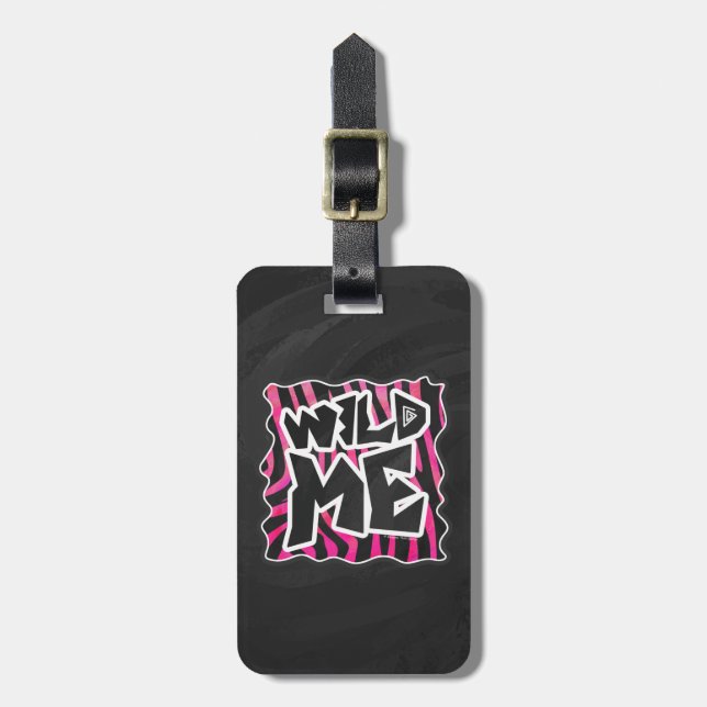 Silhouette Black and Hot Pink Zebra Luggage Tag (Front Vertical)