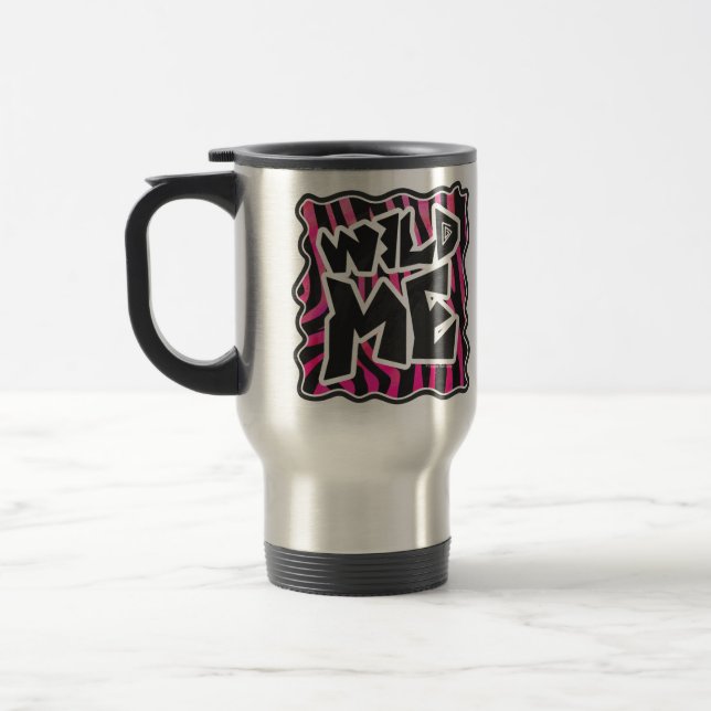 Silhouette Black and Hot Pink Zebra Travel Mug (Left)