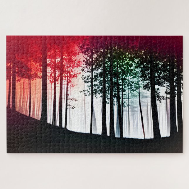 Silhouette Black and White Trees with Red Invasion Jigsaw Puzzle (Horizontal)