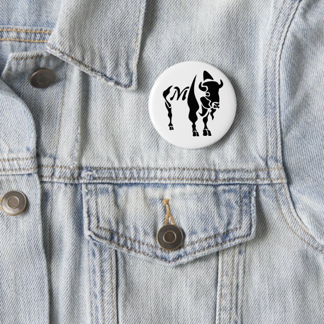 Silhouette Black Buffalo Monogram 6 Cm Round Badge (In Situ)