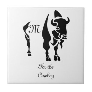 Silhouette Black Buffalo Monogram Ceramic Tile