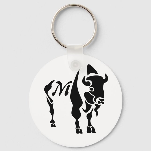 Silhouette Black Buffalo Monogram Key Ring (Front)