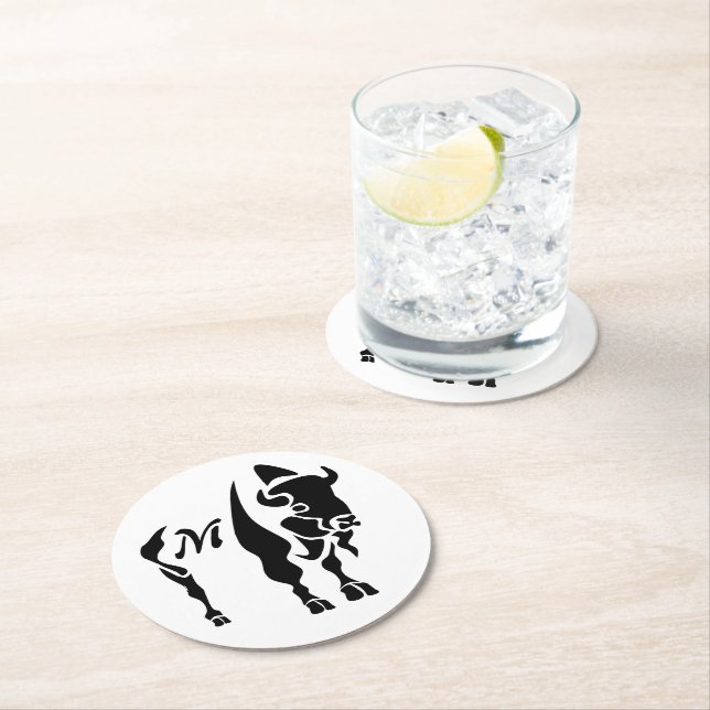 Silhouette Black Buffalo Round Paper Coaster (Insitu)