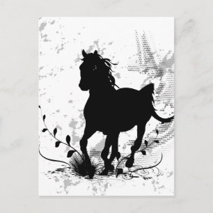 Silhouette, black horse postcard