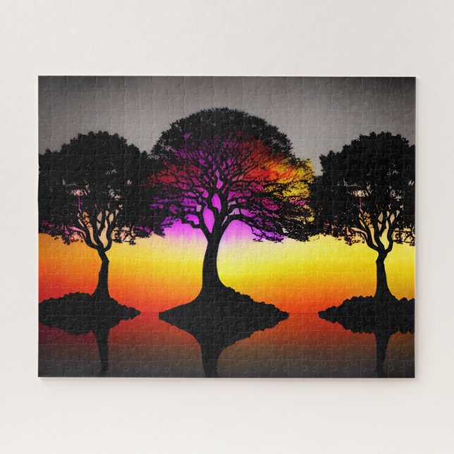 Silhouette Black Trees with Sunset Background Jigsaw Puzzle (Horizontal)