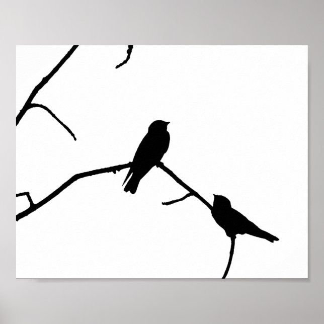 Silhouette Black & White Swallow Pair Poster (Front)