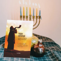 Silhouette, Blowing the Shofar Ram's Horn Greeting