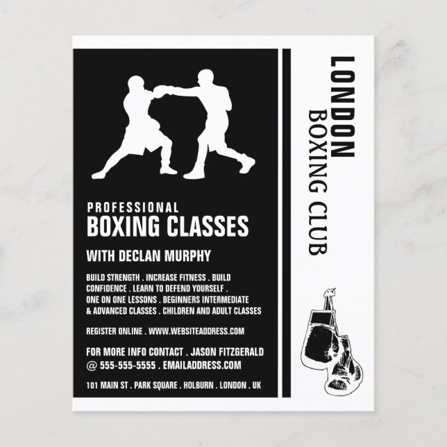 Silhouette Boxing Match, Boxing Class Advert Flyer (Front)