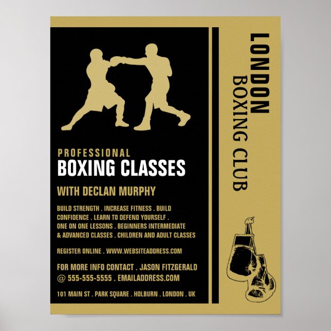 Silhouette Boxing Match, Boxing Class Advert Poster (Front)