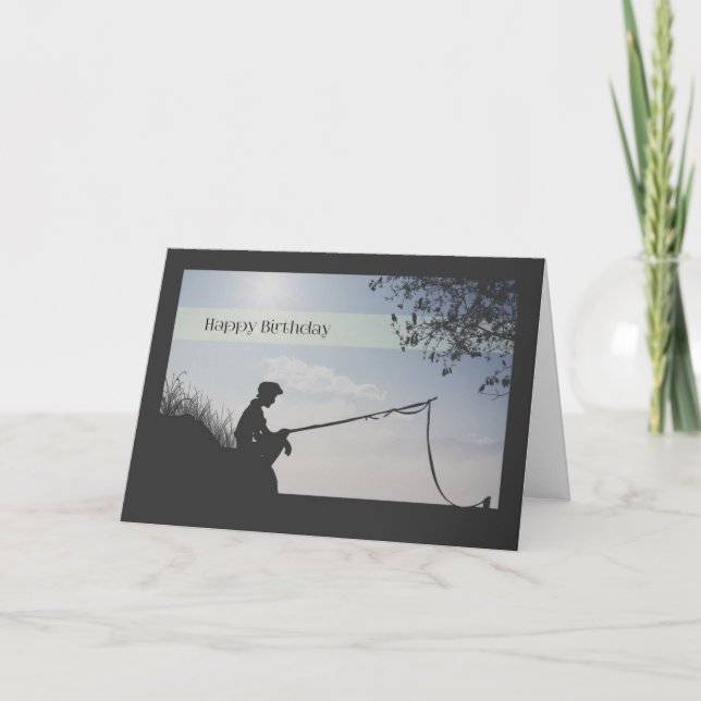 Silhouette Boy Fishing Birthday Card (Front)