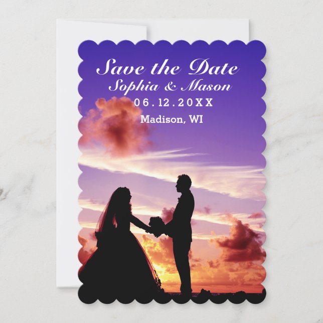 Silhouette Bride & Groom Sunset Save the Date (Front)