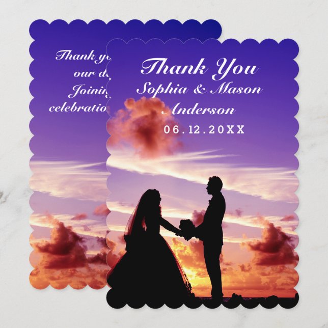 Silhouette Bride & Groom Sunset Thank You Card (Front/Back)