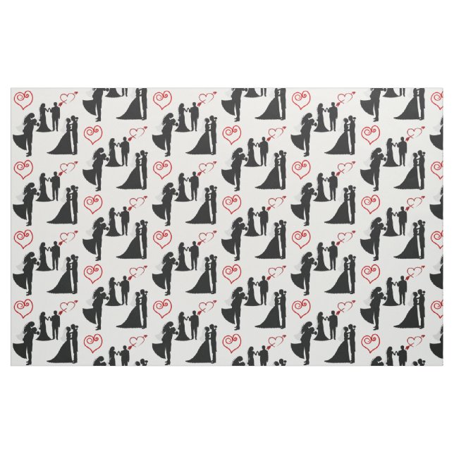 Silhouette Brides and Grooms Red Hearts Fabric (Fat Quarter)