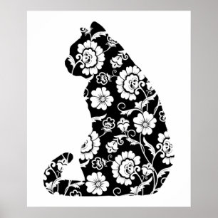 Silhouette Cat Flower Pattern Cat Lover, Cat Owner Poster