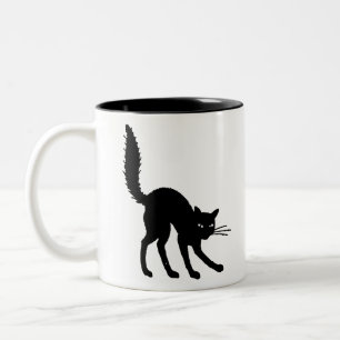 Silhouette Cat Halloween Black Cat Scared Angry Two-Tone Coffee Mug