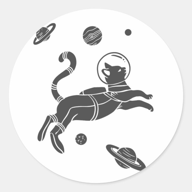 Silhouette Cat in space - Choose background colour Classic Round Sticker (Front)