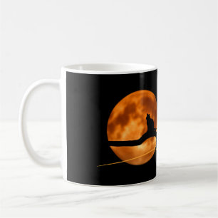 Silhouette Cat Under Full Moon - Night Art Design Coffee Mug