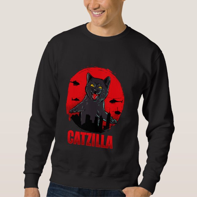 Silhouette Catzilla- Funny Cats Cartoon Cool Desig Sweatshirt (Front)