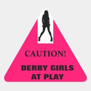 Silhouette, CAUTION!, DERBY GIRLS AT PLAY Triangle Sticker