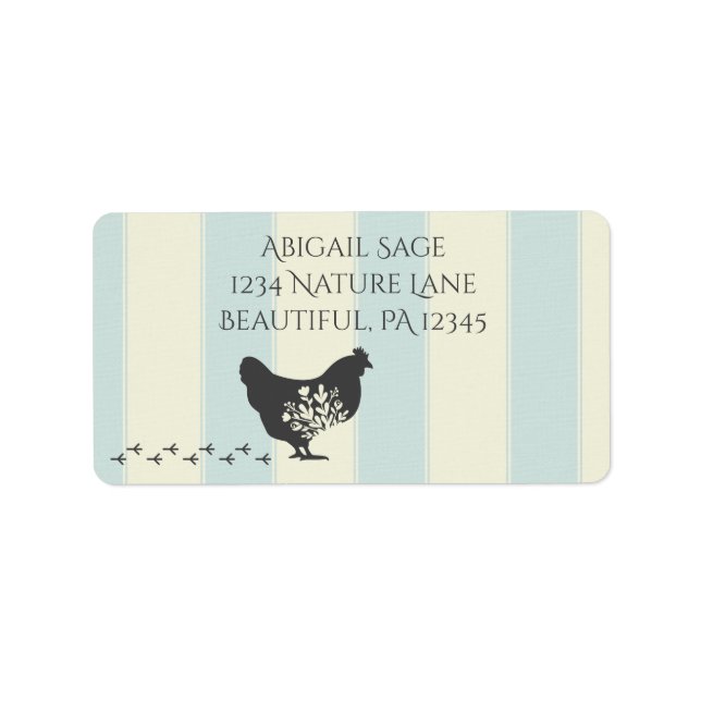 Silhouette Chicken with Flowers Farm Address Label (Front)