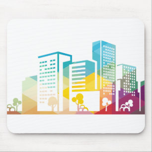 silhouette cityscape building icon colour city mouse pad