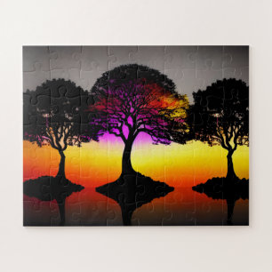 Silhouette Colourful Sunset Art Jigsaw Puzzle