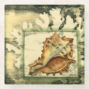 Silhouette Conch Shell Glass Coaster