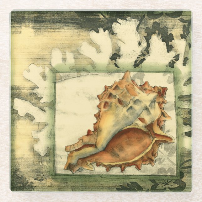 Silhouette Conch Shell Glass Coaster (Front)