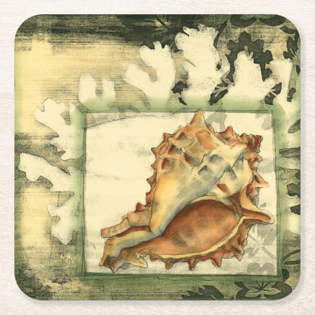 Silhouette Conch Shell Square Paper Coaster (Front)