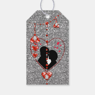 Silhouette Couple in Heart Red Heart Jewels Silver Gift Tags