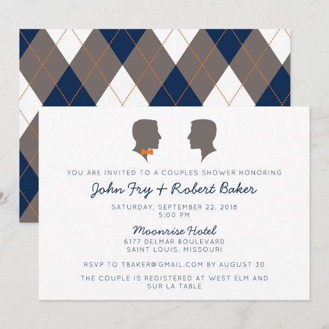 Silhouette Couple Same-sex Shower Invitation (Front/Back)