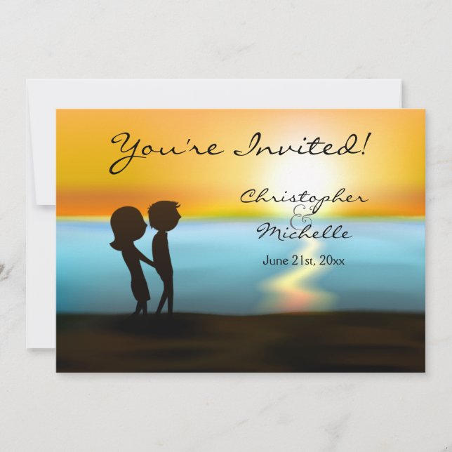 Silhouette Couple Sunset Beach Wedding Invitation (Front)