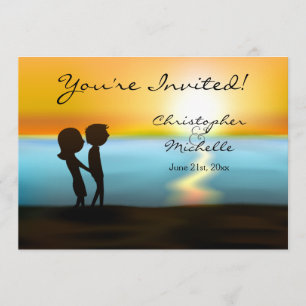 Silhouette Couple Sunset Beach Wedding Invitation