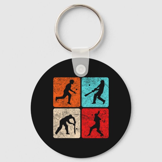Silhouette Cricket Players T Wicket Stumps Ils Tti Key Ring (Front)