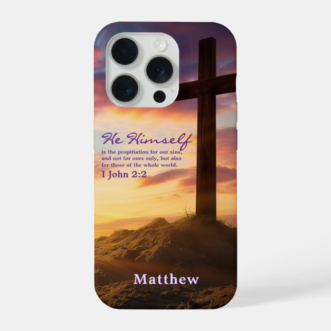 Silhouette Cross Scripture Verse Personalised iPhone Case (Back)