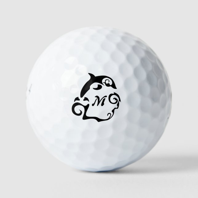 Silhouette Dolphin in a Black Sea Wave Golf Balls (Front)