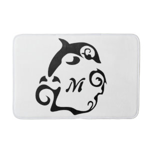 Silhouette Dolphin in a Black Sea Wave Monogram Bath Mat