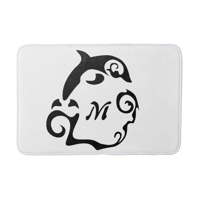 Silhouette Dolphin in a Black Sea Wave Monogram Bath Mat (Front)