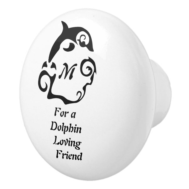 Silhouette Dolphin in a Black Sea Wave Monogram Ceramic Knob (Right)