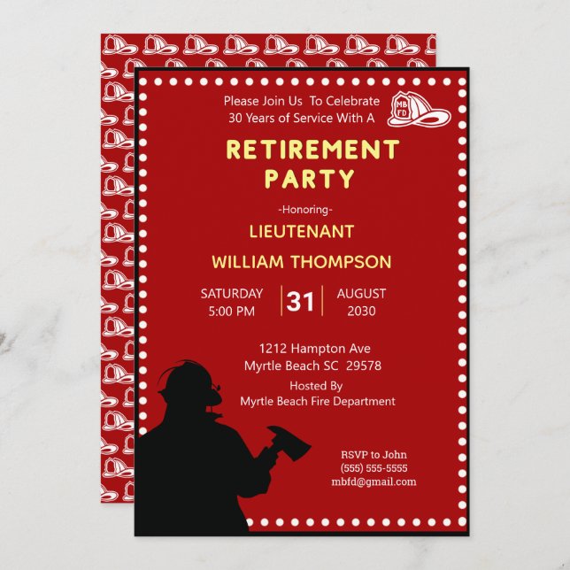 Silhouette Fireman/Fire Chief Retirement Party   Invitation (Front/Back)