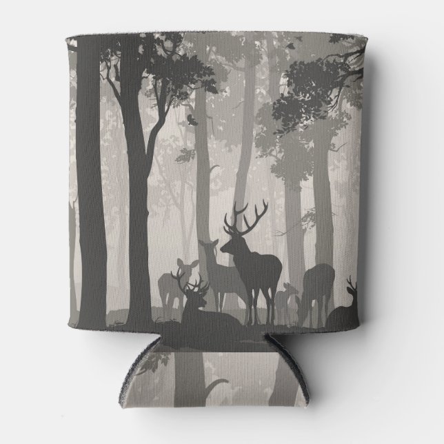 Silhouette Forest & Deer: Vintage Can Cooler (Front)