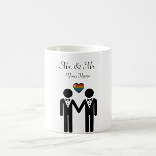 Silhouette Gay Grooms with Rainbow Heart Coffee Mug
