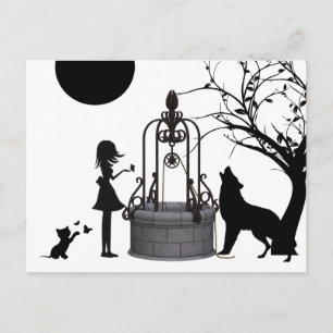 Silhouette Girl, Moon Woodland Fantasy Postcard