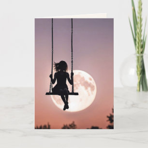 Silhouette Girl On Swing Birthday Card