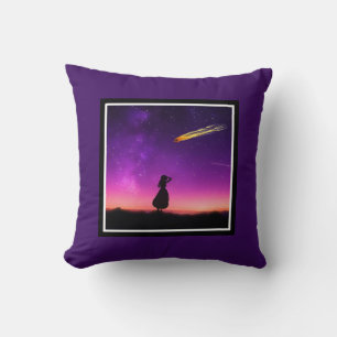Silhouette Girl Watches Meteor Crash To Earth Cushion