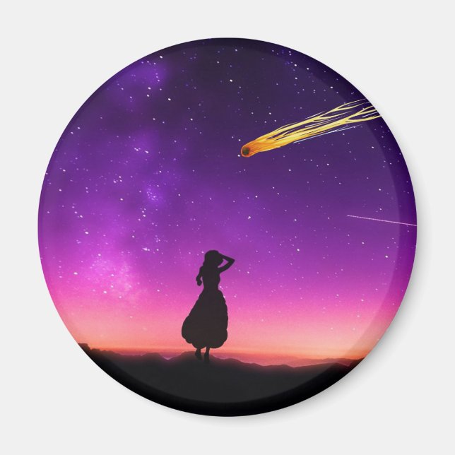 Silhouette Girl Watches Meteor Crash To Earth Magnet (Front)