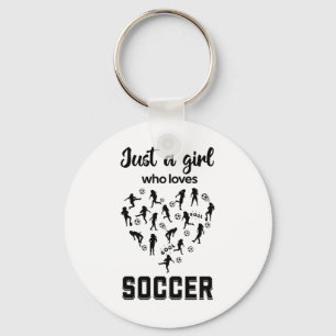 Silhouette girls playing Soccer Key Ring