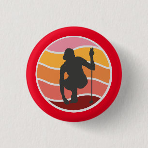 Silhouette golfer  lady  golfing on red background 3 cm round badge